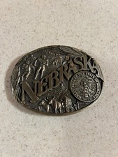 Brass Nebraska Belt Buckle State Seal Football Vtg 80s Award Design Medals