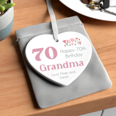 BEECREATIVEDESIGN Personalised 70th Birthday Gift Her Mum Women 70 Ceramic Heart With Gift Bag