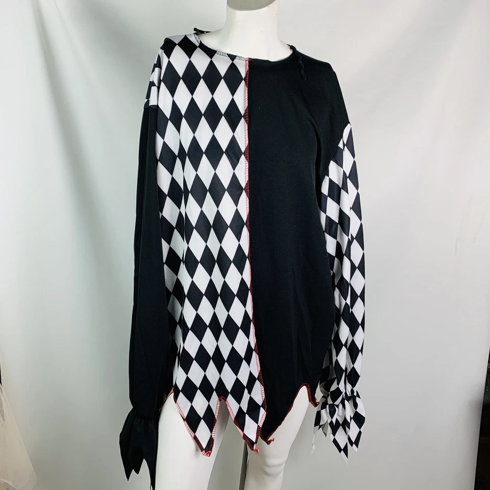 Creepy Joker Adulto Pequeño Disfraz de Halloween Pantalones Top Máscara Sombrero Negro Blanco Miedo Foto 2 de 4