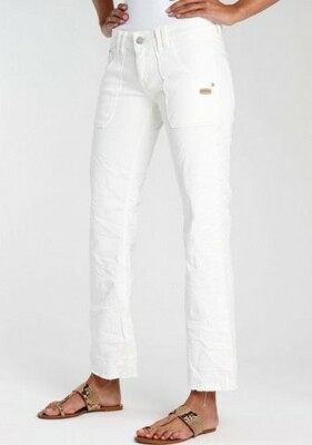 GANG Leonie Worke Jeans Straight Fit Damen Hose Stretch Denim Weiß Offener Saum
