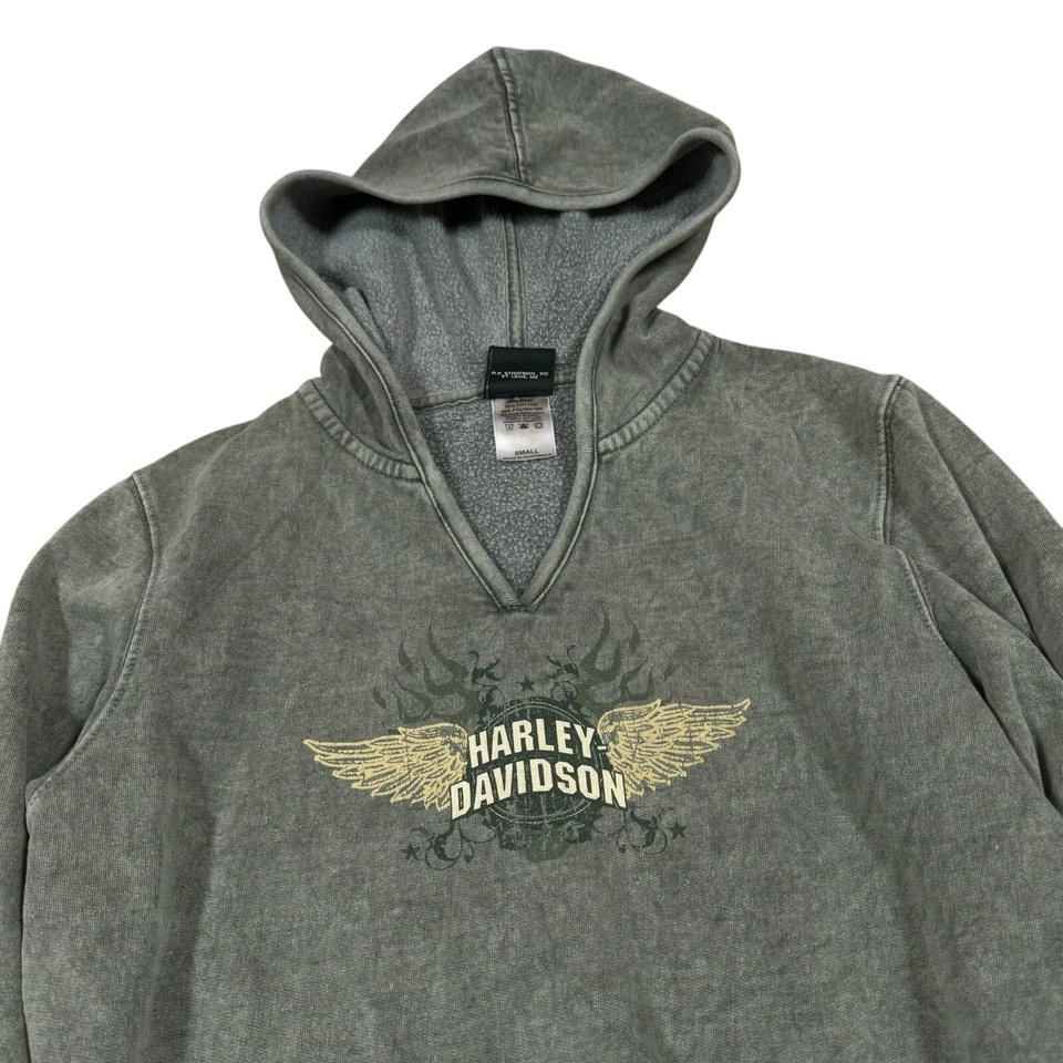 Harley Davidson Mujer Talla Pequeña Verde Pullover Sudadera con Capucha Sudadera Foto 2 de 4