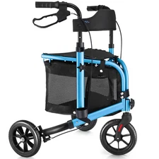 8in 3-Wheel Walker Rollator Walker with Seat Backrest Folding Adjustable Blue