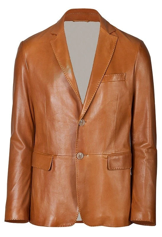 Men Blazer 100% Genuine Tan Brown Lambskin Leather Party Casual Office Wear 200
