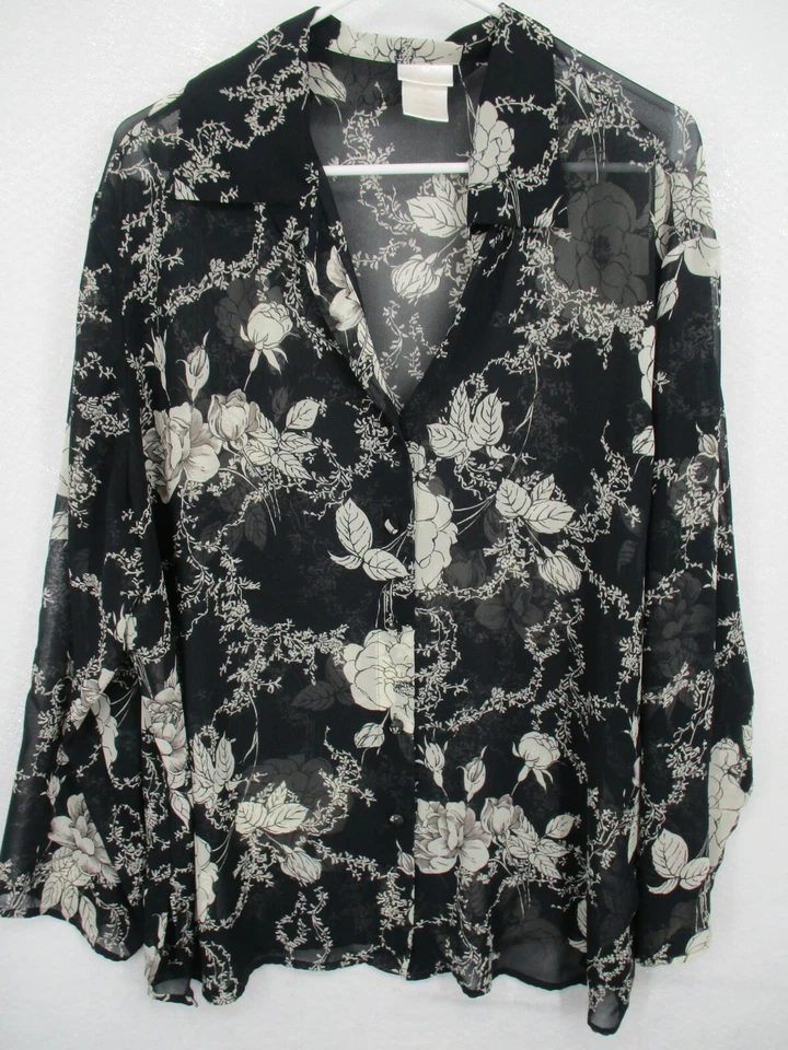 Secret Treasures Women's Pajama Top 2X Intimates Button Front Black Tan - Image 3 of 4