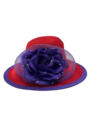 Red & Purple Womens Polyester Hat With Decorative Flower | eBay display picture 1
