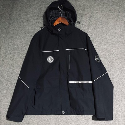Evil Wolf Windbreaker Jacket Mens M Black Hooded Free Fearless Reflective Lined