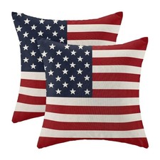 4th of July Pillow Covers 18x18 Set of 2, Flag Patriotic Decorations Throw Pi...