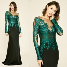 Tadashi Shoji FINLEY LONG SLEEVE CREPE SEQUIN GOWN DRESS Elm Black Size 2