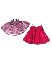 Build-A-Bear Pink Satin Rose Flower Dress 2011  Pink/Purple Paisley/Heart Dress