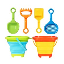 Collapsible Beach Toys Set for Kids - Foldable Sand Bucket and Spade Beach Se...