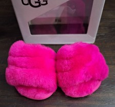 Ugg Fluff Yeah Hot Pink Baby Girls Slingback Slippers Size 0/1 0-6 Months Box