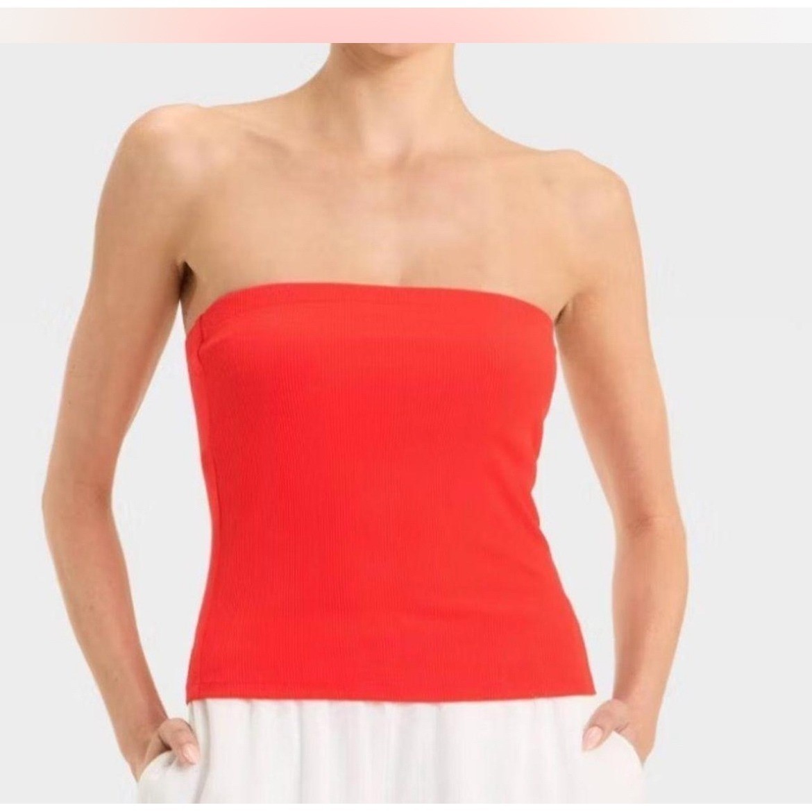 A New Day Women Red Ribbed Tube Top Strapless Bodice XS NEW summer