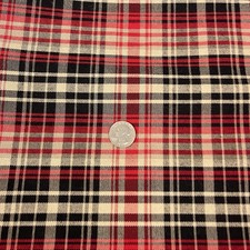 Vintage Tartan Plaid Design Red Black Tan Cotton Twill Fabric 1 Yard x 42"