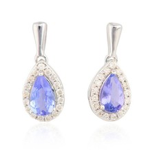 Tanzanite Diamond Drop Earrings 9ct White Gold