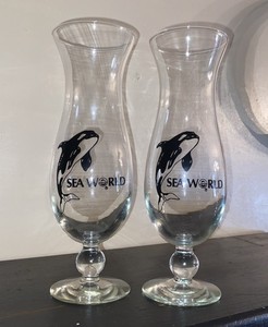 Vintage Souvenir Sea World Hurricane Glasses Orca Whale Shamu Barware - Lot 2