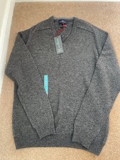 Image of Dark Grey Extra Fine Lambswool V Neck Jumper Size M