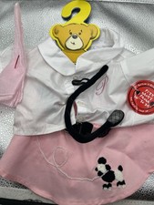 New Build A Bear Workshop 50s Pink Poodle Skirt  White Top Set With BB Hanger
