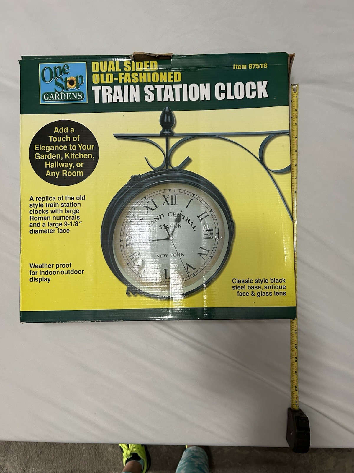 One Stop Gardens Double Sided Antique Train Station Clock Black Weatherproof