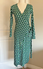 Diane Von Furstenberg for Target Green Geo Print Wrap Dress Long Sleeve Midi XXS