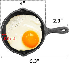 Hiceeden Pack of 4 Mini Cast Iron Frying Pans 10 Cm Small Frying Pans with Do...