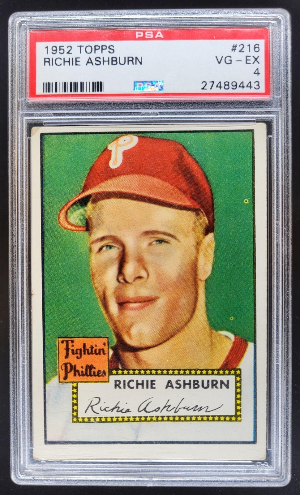 1952 Topps Richie Ashburn #216 PSA 4 Philadelphia Phillies LS