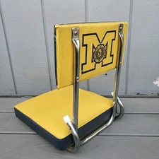 Vintage 80s University Of Michigan College Stadium Seat Chair Blue & Yellow USA