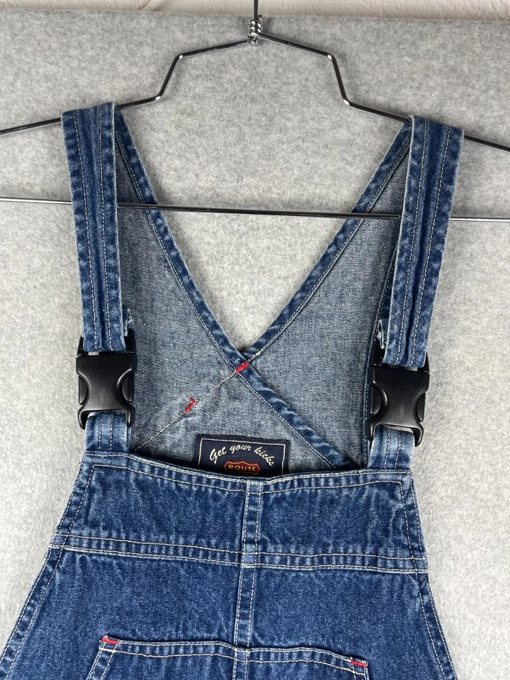 Vintage Route 66 Overall Shorts Womens 7 8 Blue Denim Bib Y2K Carpenter Shortall - Image 4 of 4