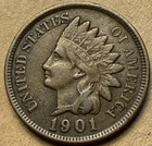 Old West 1901 Indian Penny Coin American Collection Shield Cent Full Liberty