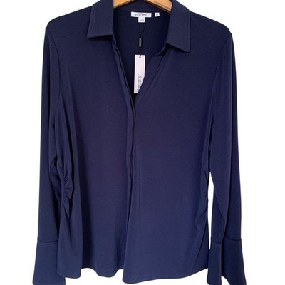 Chico's Top NWT Size 3 (XL) Button Up Long Sleeve Passport Blue Liquid Knit