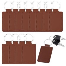 12 Pcs Leather Keychain Blanks, PU Laser Engraving Key Chain With Ring, Brown