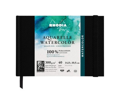 Rhodia Touch, Watercolor Book, 100% Hadern 300g, 20 Bl, A6 Quer Schwarz 116136C