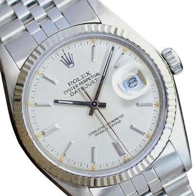 Rolex Mens Datejust 18K Gold Steel Silver Dial Fluted Bezel 36mm Watch 16014