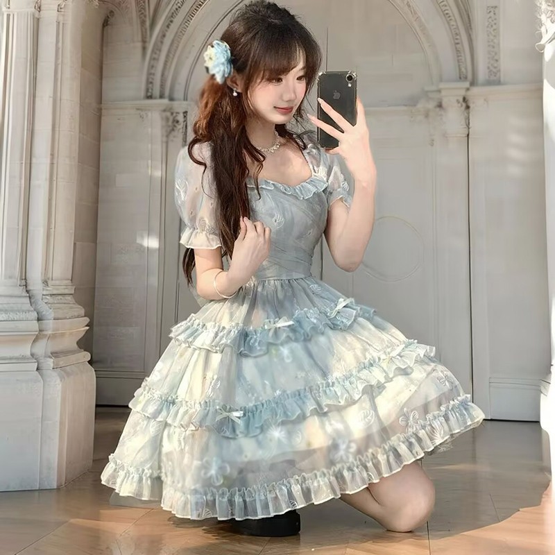 japanese cocktail dress Sweet Girls Princess A-Line Ruffles Short Sleeve Bow Lolita Dress bridesmaid dress Women's Mini Dress White Color:Dark Charcoal Heather you become the artwork Lace
