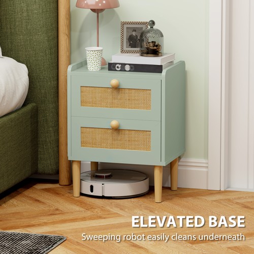 HOMCOM Cassettiera per Camera da Letto in Rattan Boho, Cassettiera a 2 Cassetti, Verde Oliva - Foto 5 di 11
