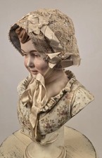 VICTORIAN 19TH C CHILD  S HAND MADE BATTENBURG LACE BONNET W SPIDER WEB STITCHING