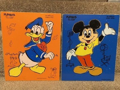 Vintage Playskool Wooden Puzzles Walt Disneys Mickey 190-5 Donald Duck 190-2