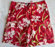VTG POLO RALPH LAUREN RED FLORAL PRINT CARGO BOARD SHORTS SWIM TRUNKS L
