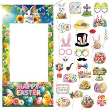 Easter Photo Booth Props  Frame Banner Set, 30Pcs Cute Bunny Egg Photo Props...