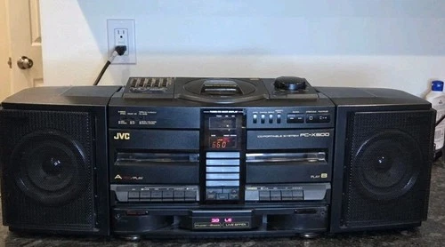 Vintage JVC PC-X500 Dual Cassette AM/FM Stereo CD Boombox Black Hyper Bass- Nice