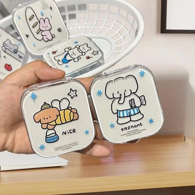 Two-pair Cute Animal Contact Lens Case With Mirror Beauty Pupil Storage Box Gift