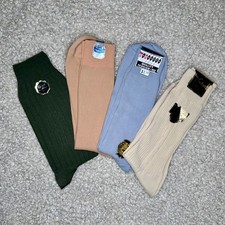 Vintage Deadstock Men's Dress Socks Lot 4 Pairs Green Beige Blue Tan BanLon USA