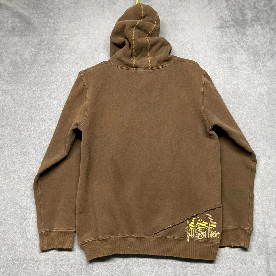 Vintage Quiksilver Y2K Hoodie Boys M (12-14) Brown Fleece Lined Embroidered Logo - Image 2 of 4
