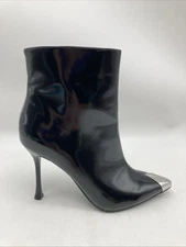 I.N.C Rohese Womens Heeled Dress Bootie Patent Black Faux Leather Sz 9
