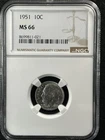 1951  10C Roosevelt Dime NGC MS66    8699811-021