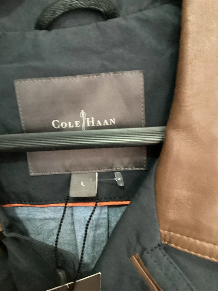 Chaqueta Cole Han Azul Marino Algodón Encerado y Cuero Talla Grande Foto 3 de 4