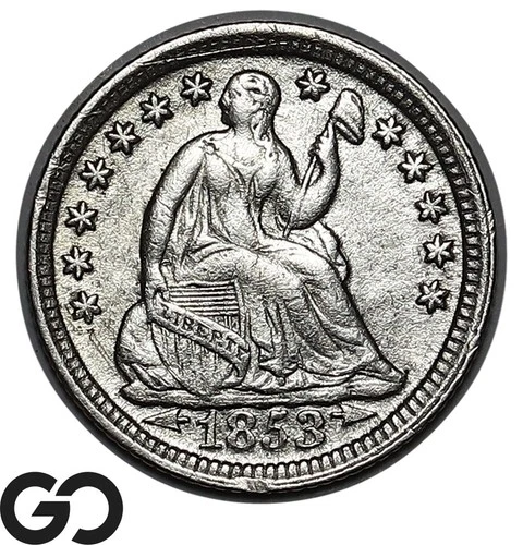 1853 Seated Liberty Half Dime, w/ Arrows, Choice AU