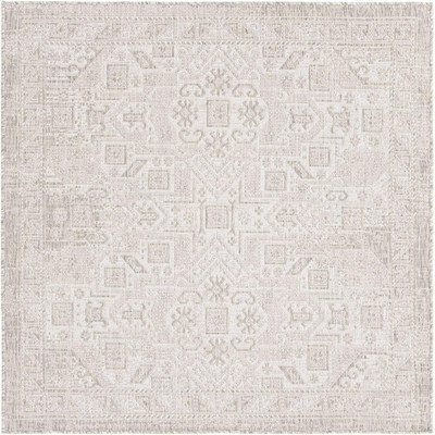 Unique Loom Outdoor Aztec Collection Area Rug - Coba 5 3 Square Light Gray/
