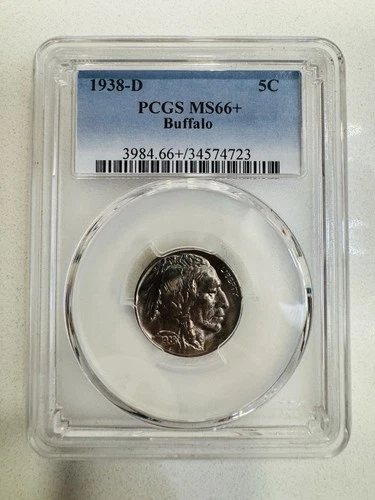 1938-D PCGS MS66+ Indian Head Buffalo Nickel TONING BEAUTIFUL COIN! MS 66 PLUS!