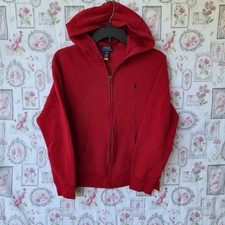 Polo Ralph Lauren Red Full Zip Hoodie Boys Large 14-16 Cotton Fleece Pony Logo