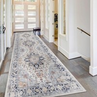 LäUfer Teppich Vintage Waschbar 80X300Cm Boho FüR Flur Entryway Blau